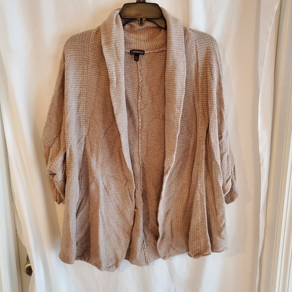 Express Women's XS/S Knit Open Front Cardigan Sweater Drape Collar Tan - Picture 1 of 5